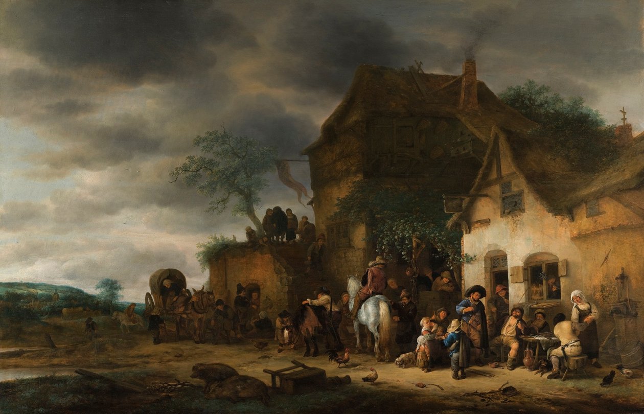 Viajantes pararam em um Country Inn de Adriaen Jansz. van Ostade