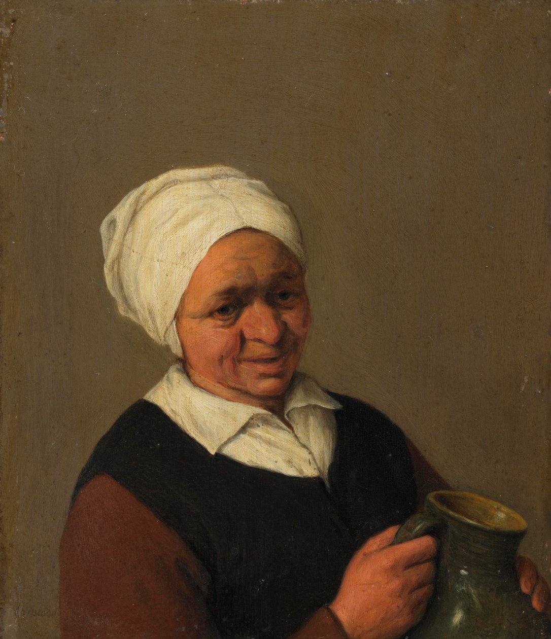 Camponesa idosa segurando um jarro, c.1643 de Adriaen Jansz. van Ostade