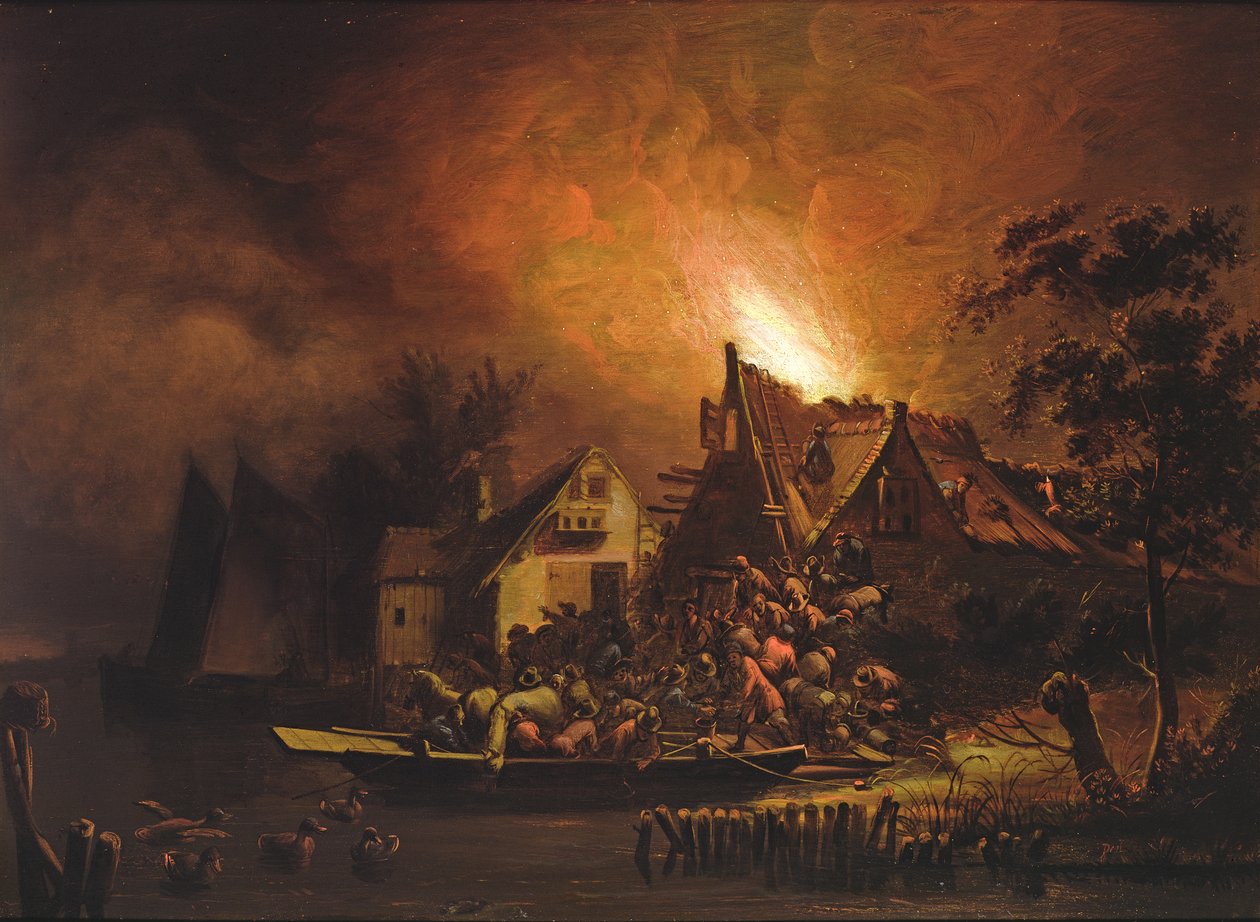 Aldeões Lutando para lançar um incêndio Cottage de Adriaen Lievensz van der Poel