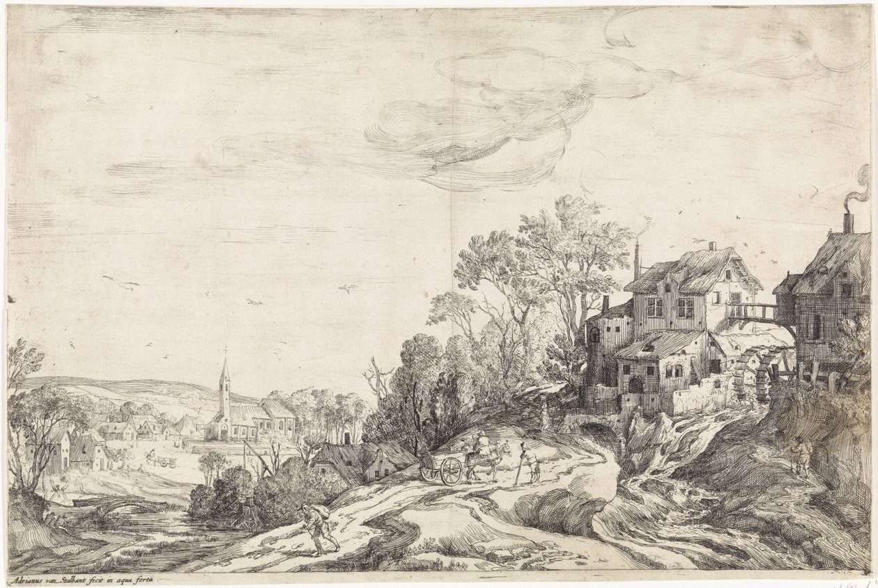 Paisagem com um moinho de terra de Adriaen van Stalbemt