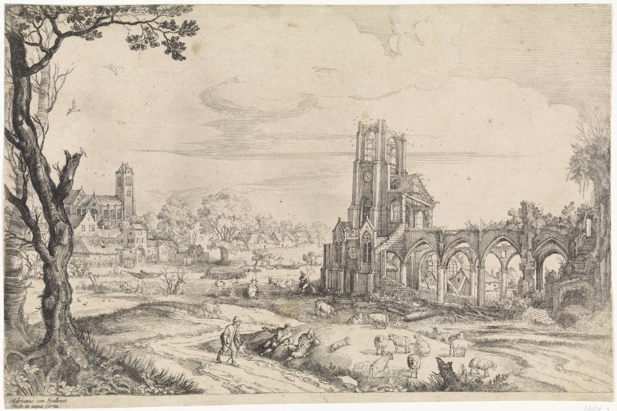 Paisagem com a ruína de uma abadia de Adriaen van Stalbemt