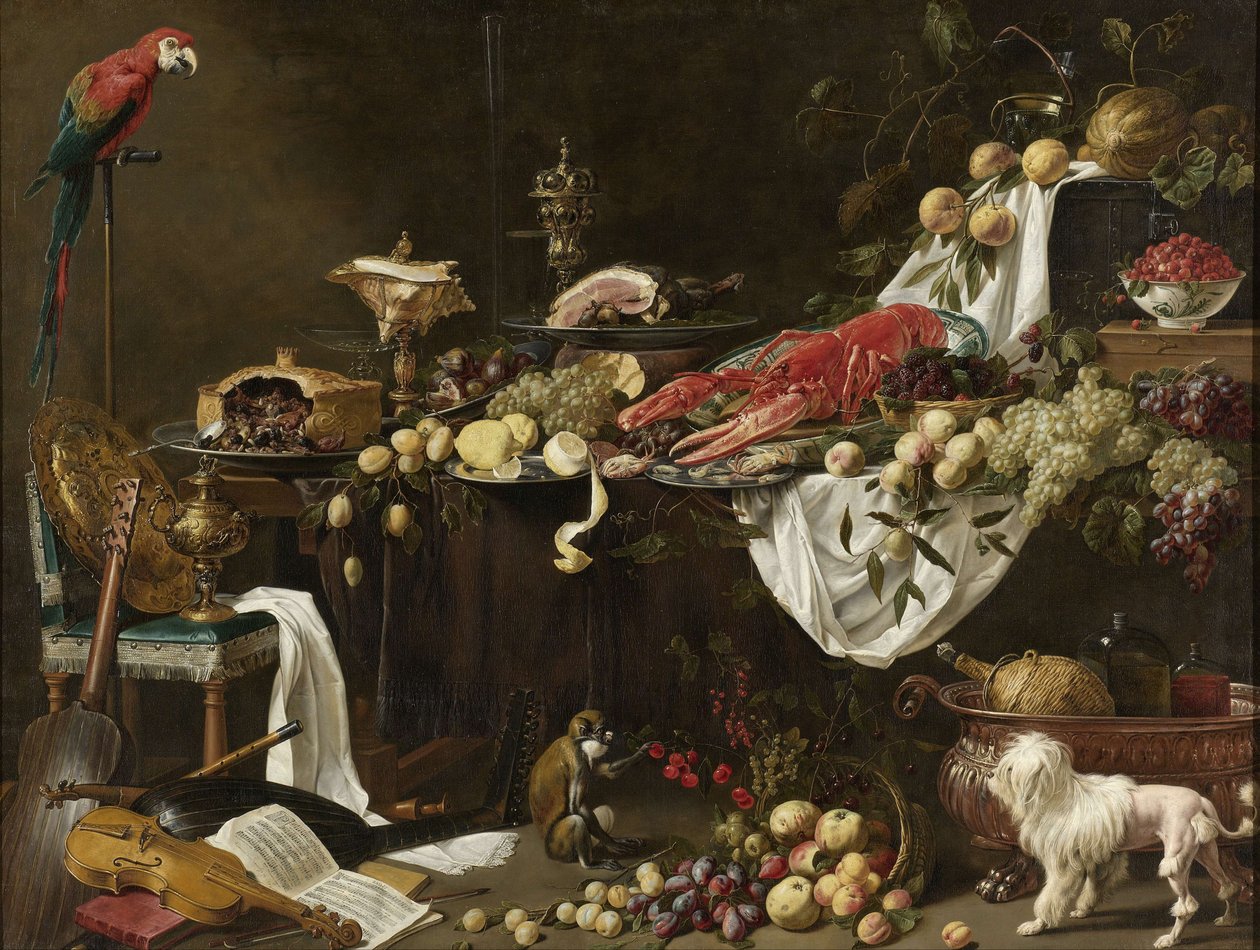 Ainda vida do banquete de Adriaen van Utrecht
