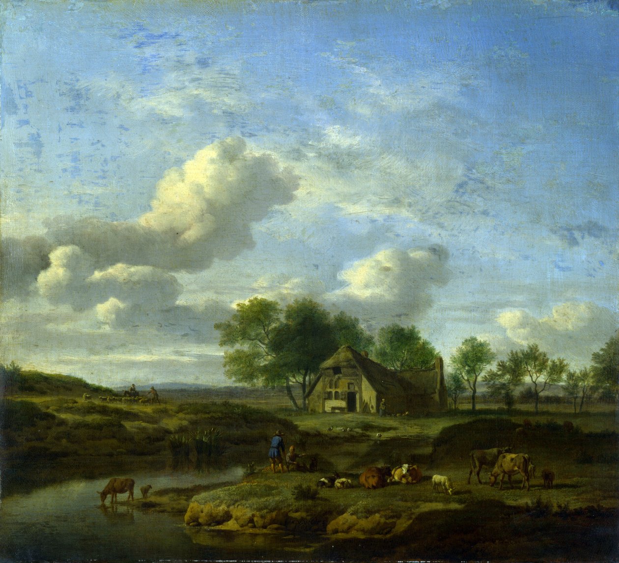 Uma paisagem com uma fazenda em um riacho de Adriaen van de Velde