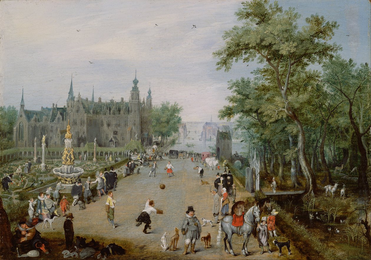 Um Jeu de Paume diante de um palácio rural de Adriaen van de Venne