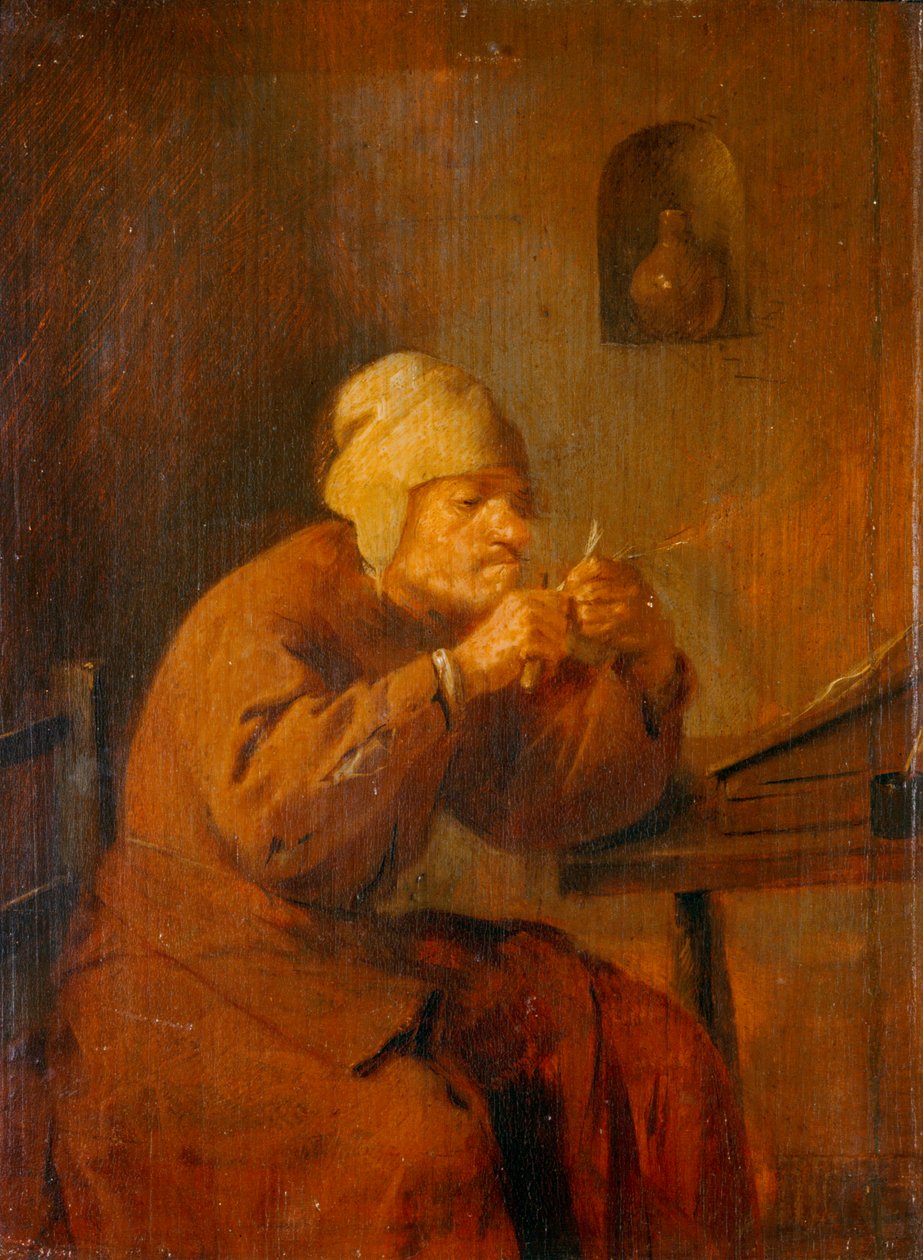 O afiador de plumas - o afiador de penas ... de Adriaen Brouwer