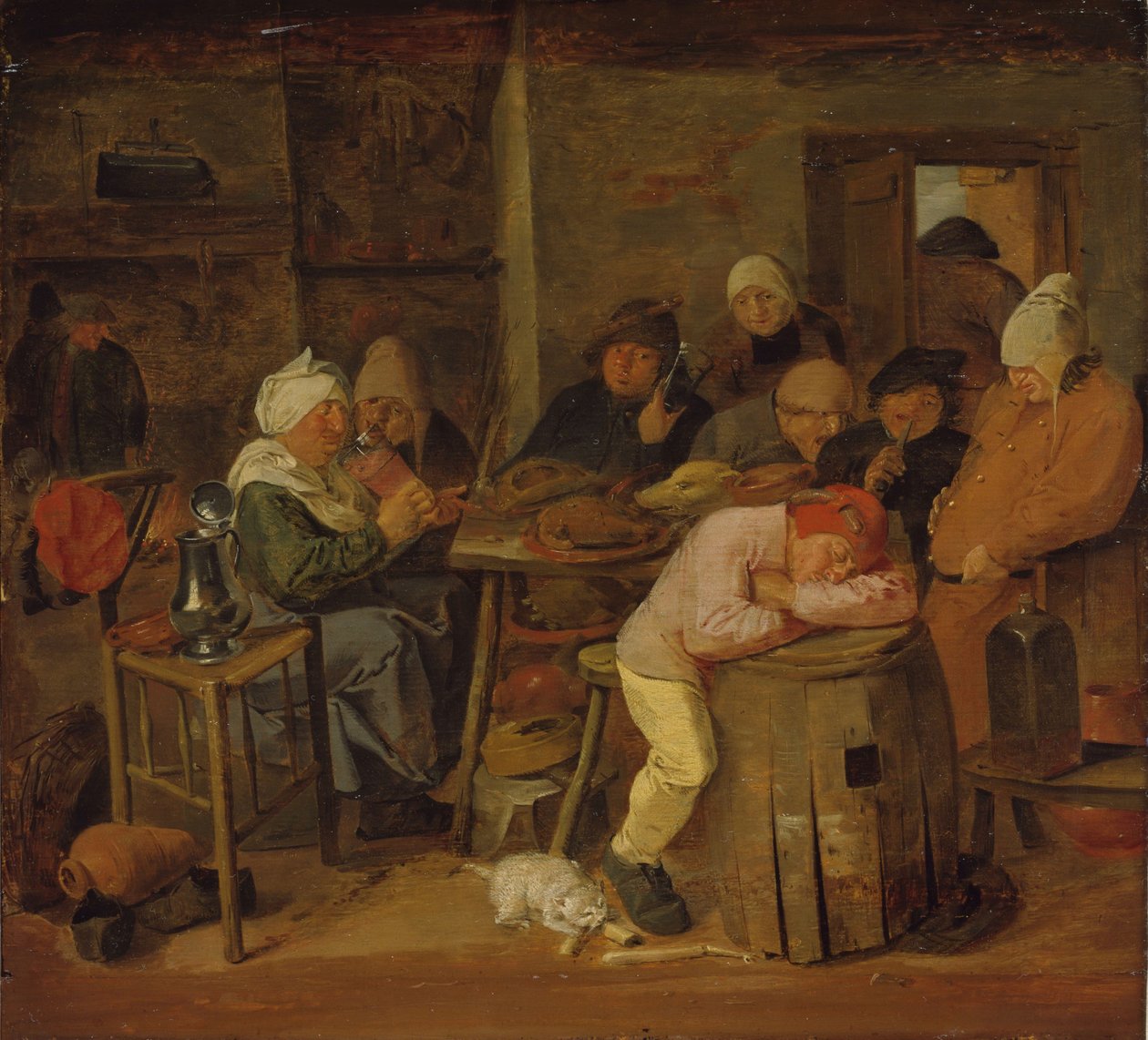 Camponeses num interior (A festa da matança) de Adriaen Brouwer
