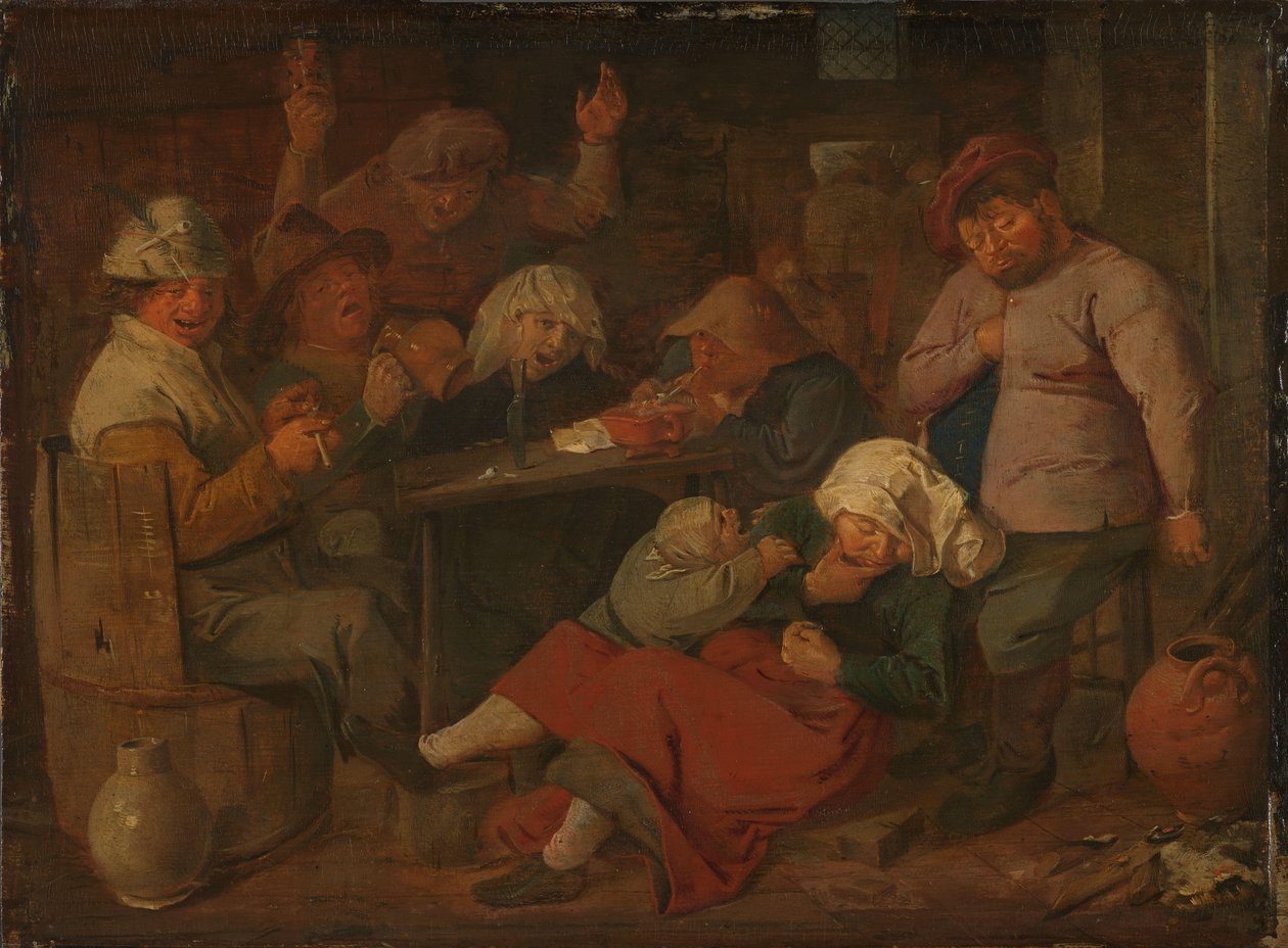 Povo pobre bebendo em uma taverna de Adriaen Brouwer