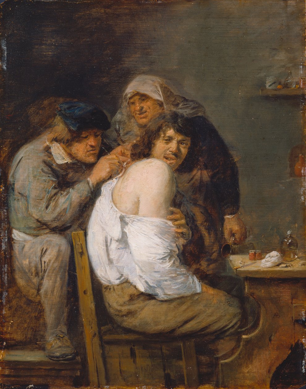 A operação das costas, c.1636 (óleo sobre madeira) de Adriaen Brouwer
