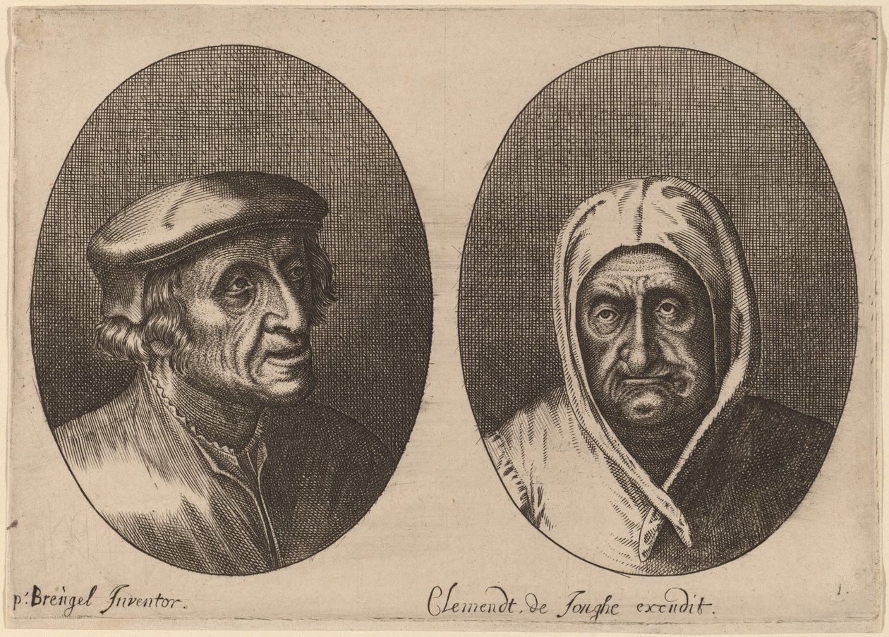 Cabeças de um camponês e de uma mulher de Adriaen Brouwer after Pieter Bruegel the Elder