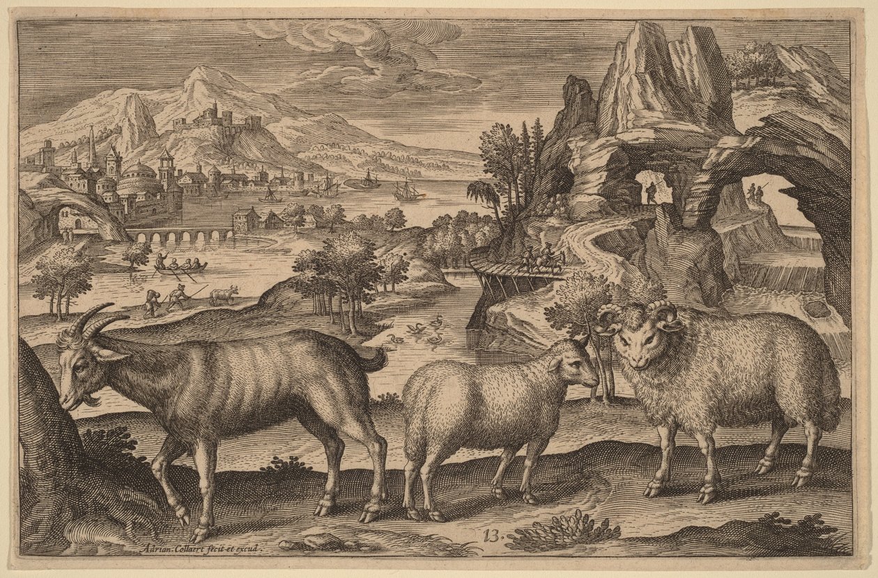 Uma cabra, uma ovelha e um carneiro de Adriaen Collaert