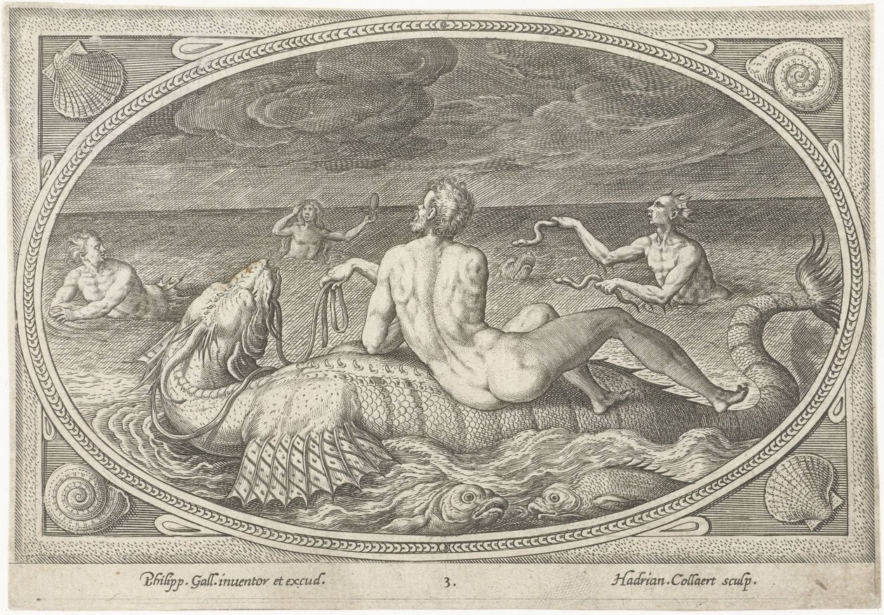 Acis sobre um peixe
Deuses do mar (título da série) de Adriaen Collaert