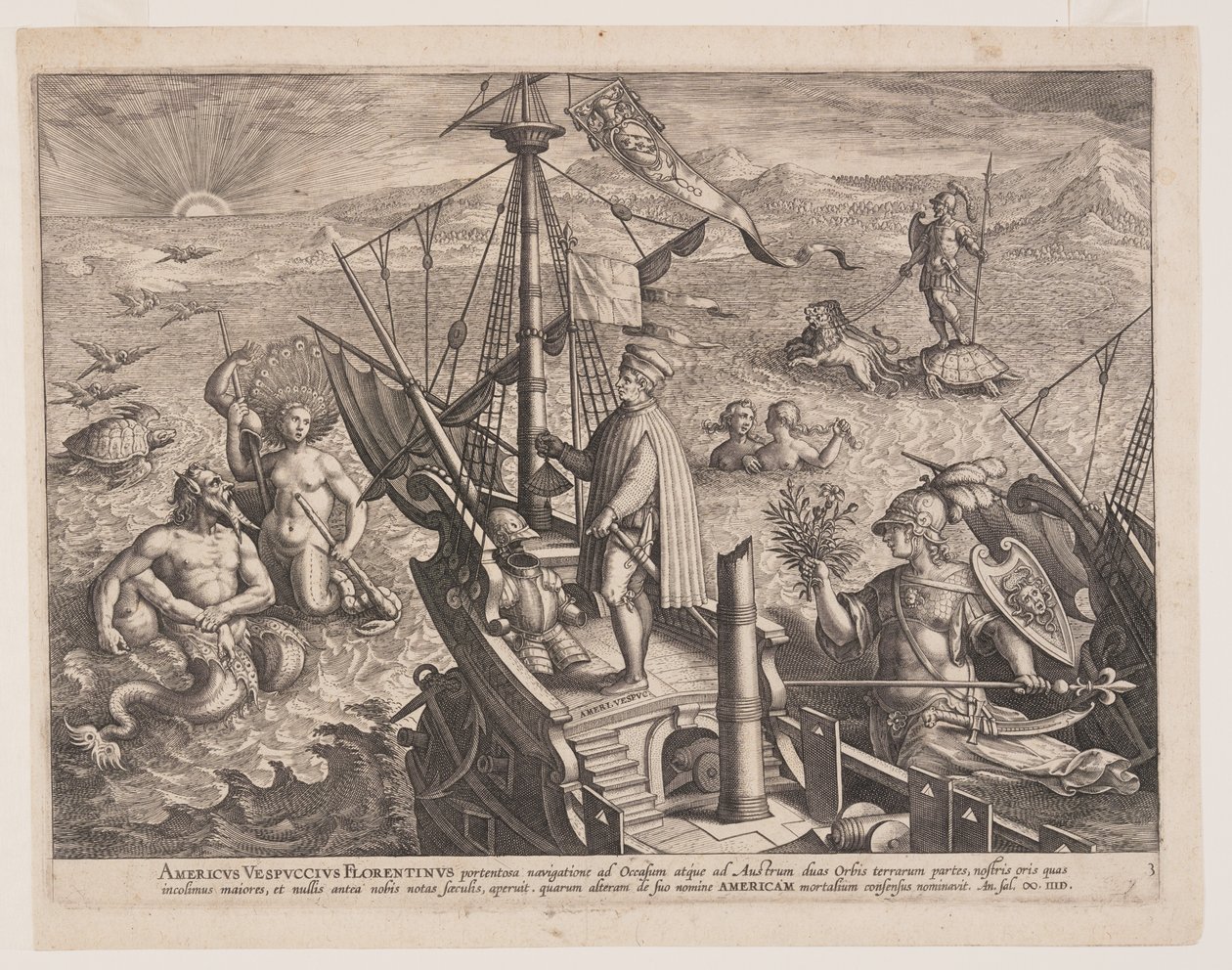 Américo Vespúcio no seu navio, de Americae Retectio (A Descoberta da América) de Adriaen Collaert