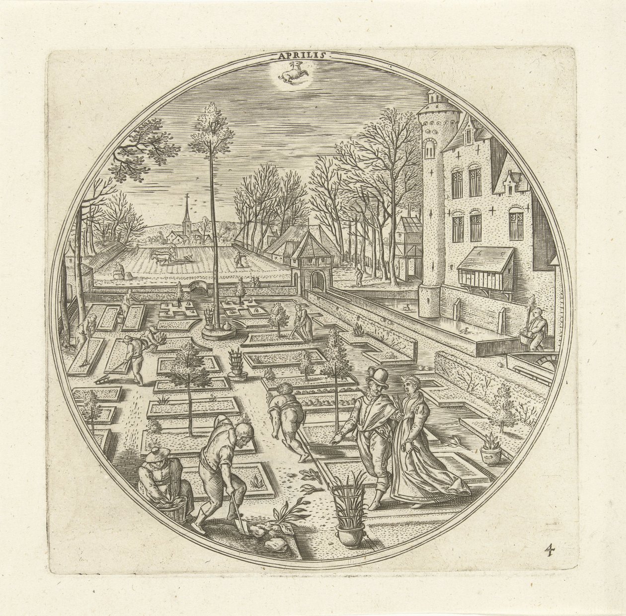 abril Aprilis (título no objeto) Os Doze Meses (título da série) de Adriaen Collaert