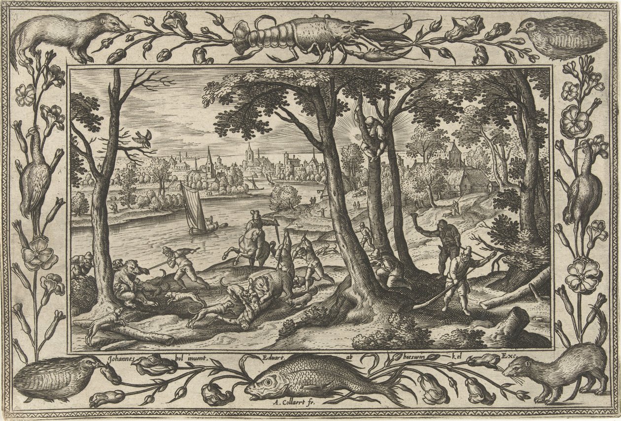 Caça ao urso
Paisagens com cenas bíblicas, mitológicas e cenas de caça (título da série) de Adriaen Collaert