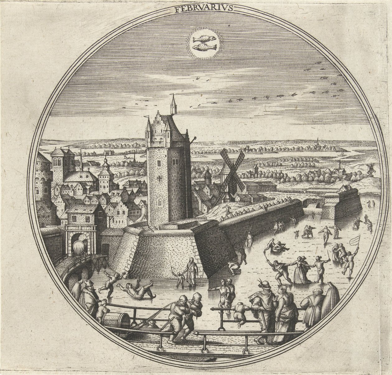 Fevereiro
Febrvarivs (título sobre o objecto)
Os doze meses (título da série) de Adriaen Collaert