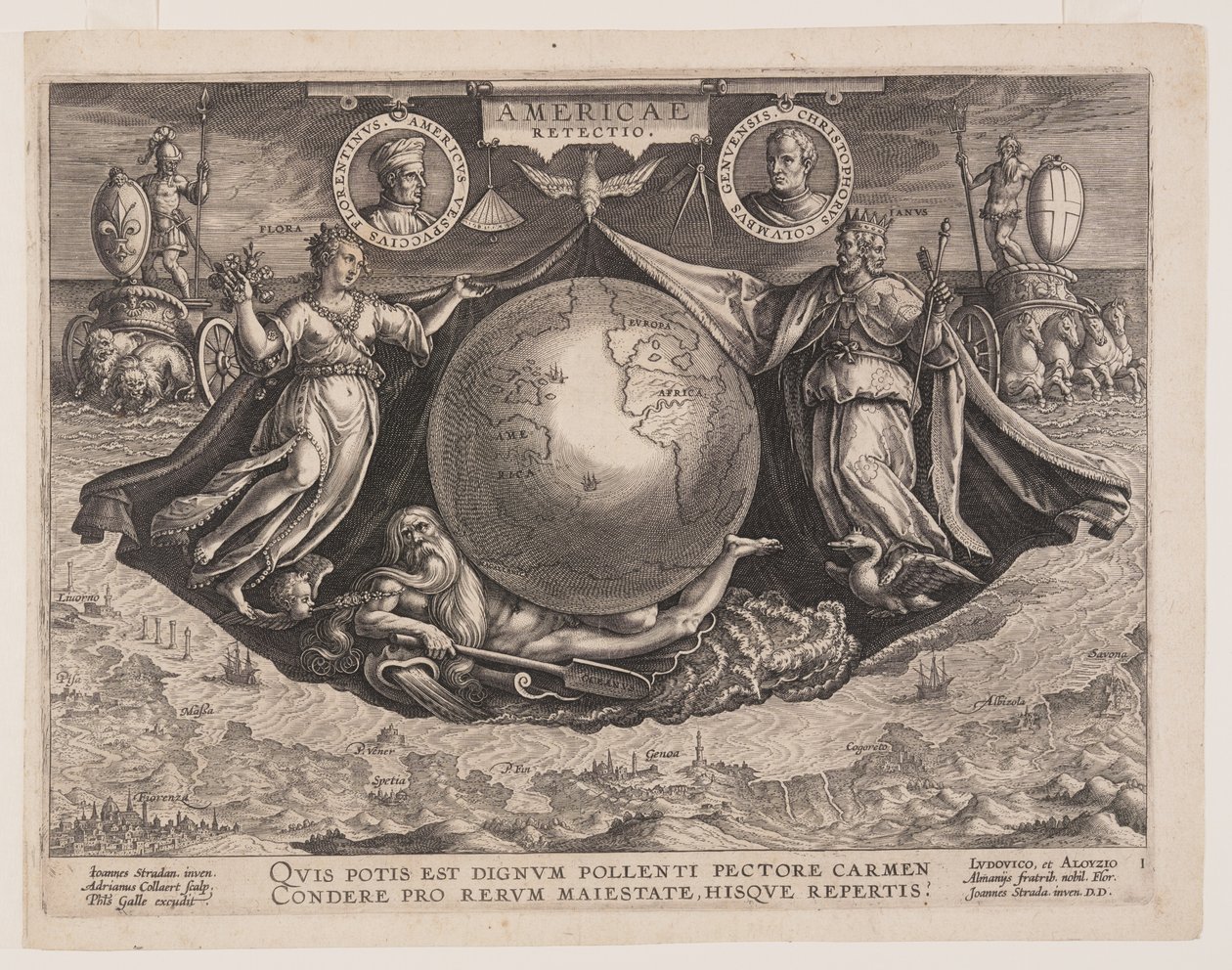 Frontispício, de Americae Retectio (A Descoberta da América) de Adriaen Collaert