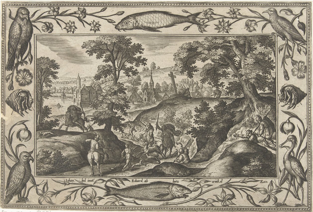 caça ao veado Paisagens com cenas bíblicas, mitológicas e de caça (título da série) de Adriaen Collaert