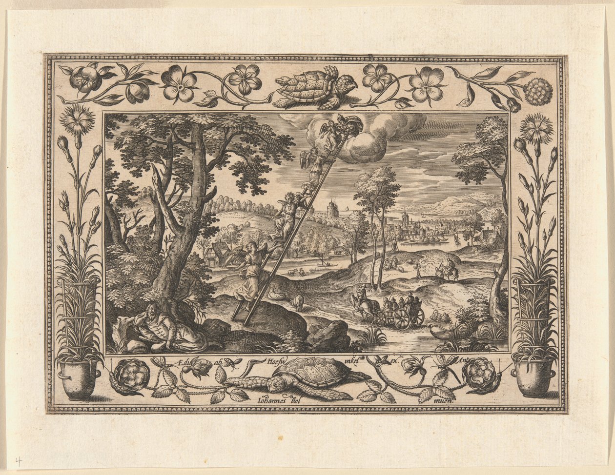 O sonho de Jacob, de Paisagens com cenas do Antigo e do Novo Testamento e cenas de caça de Adriaen Collaert
