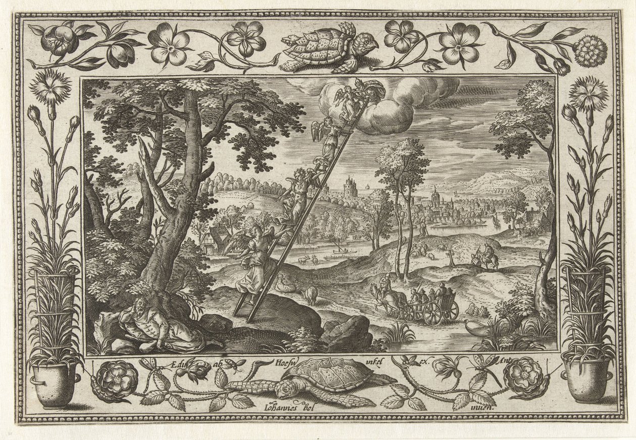 escada de Jacob Paisagens com cenas bíblicas, mitológicas e de caça (título da série) de Adriaen Collaert