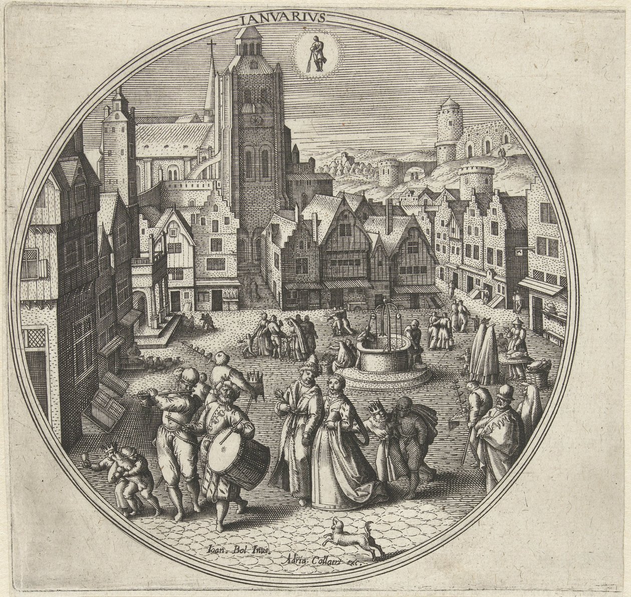 Janeiro Ianvarivs (título no objeto) Os Doze Meses (título da série) de Adriaen Collaert