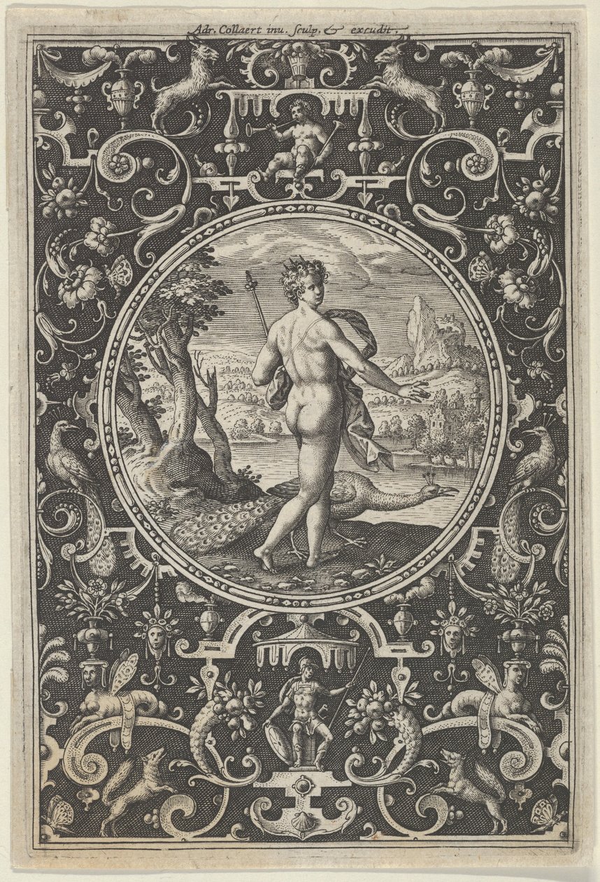 Juno em uma moldura decorativa com grotescos, do Julgamento de Paris, ca. 1580-..., c1580-1600. de Adriaen Collaert
