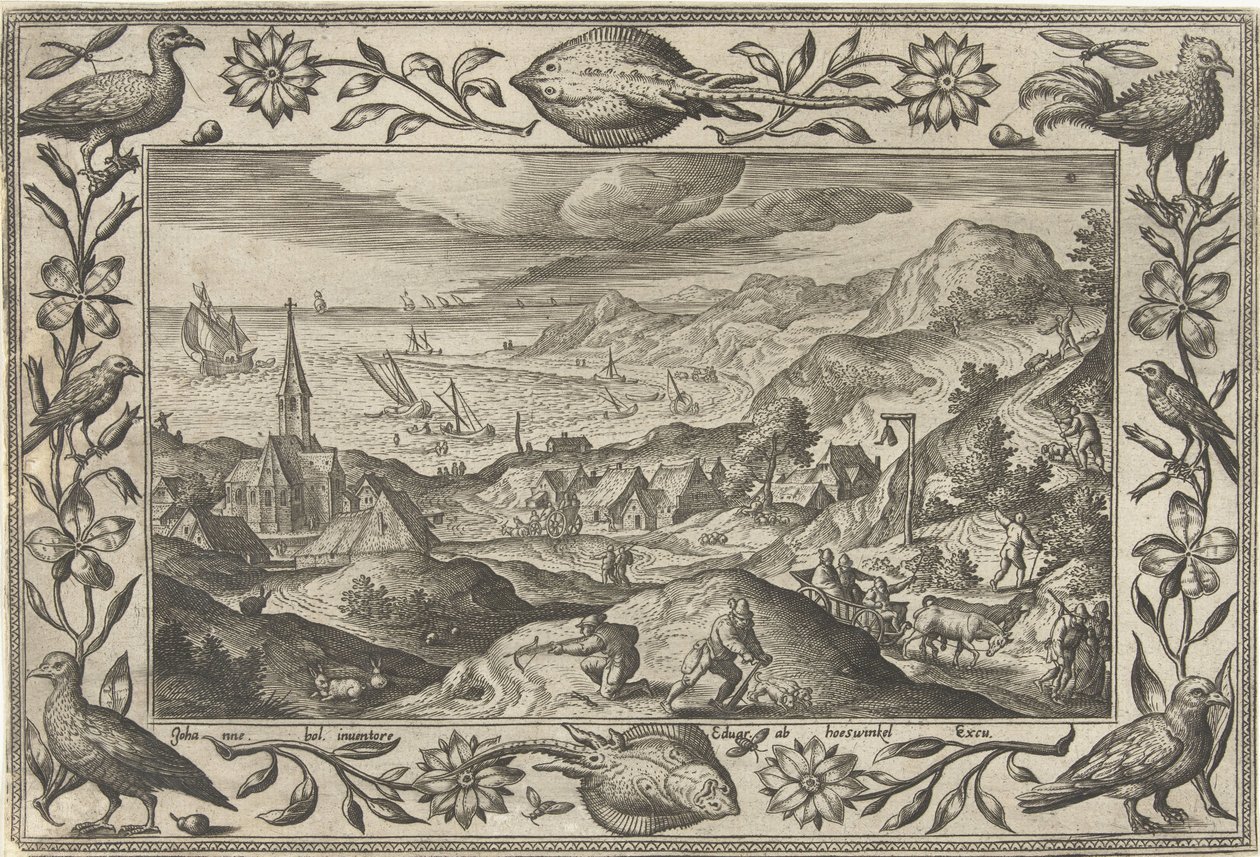 Caça ao coelho
Paisagens com cenas bíblicas, mitológicas e cenas de caça (título da série) de Adriaen Collaert