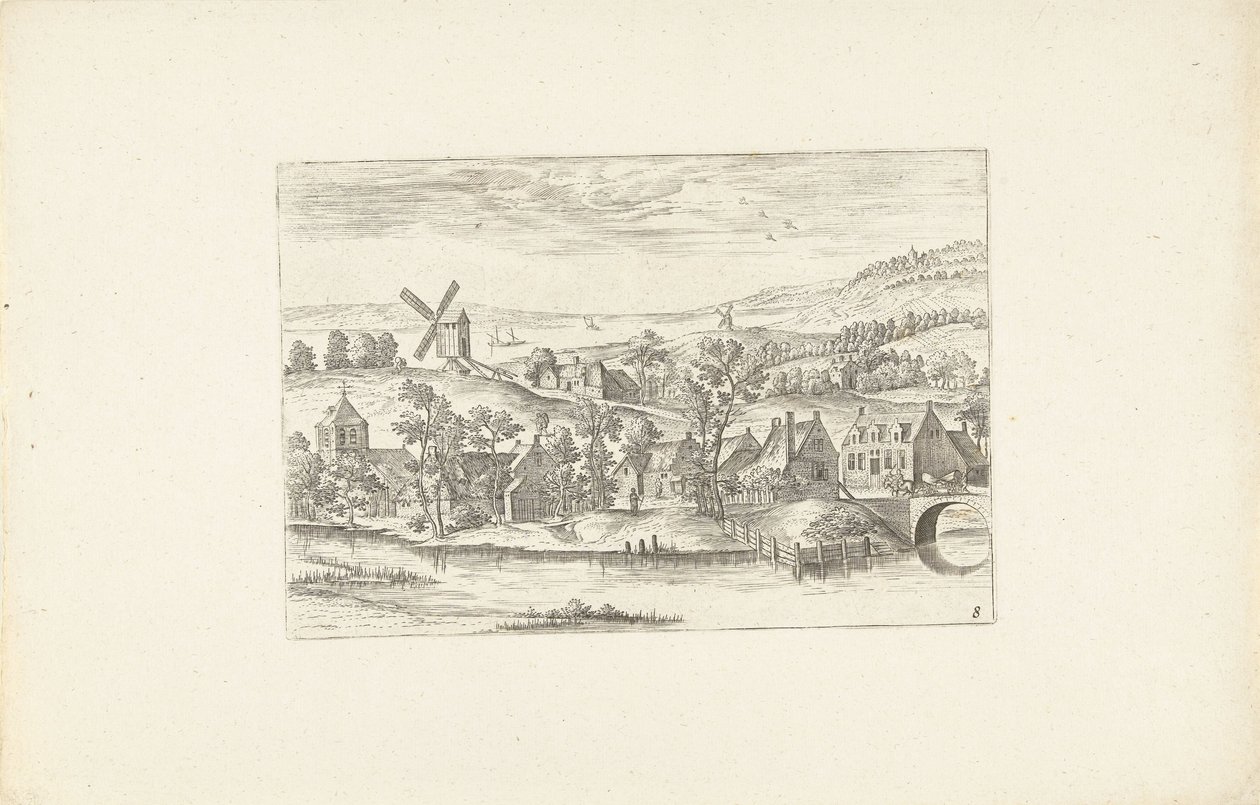 Paisagem com um rio e um moinho de vento
Paisagens à volta de Antuérpia (título da série) de Adriaen Collaert