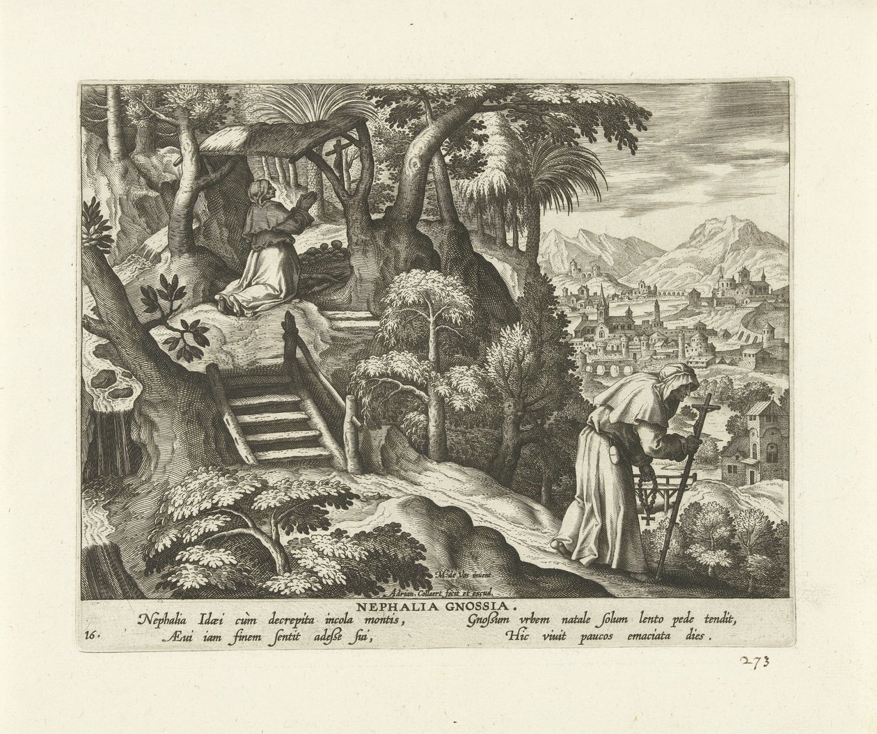 Nefália de Cnossos Nephalia Gnossia (título no objeto) Eremitas Femininas (título da série) Solitvdo sive vitae foeminarvm anachoritarvm (título da série) de Adriaen Collaert