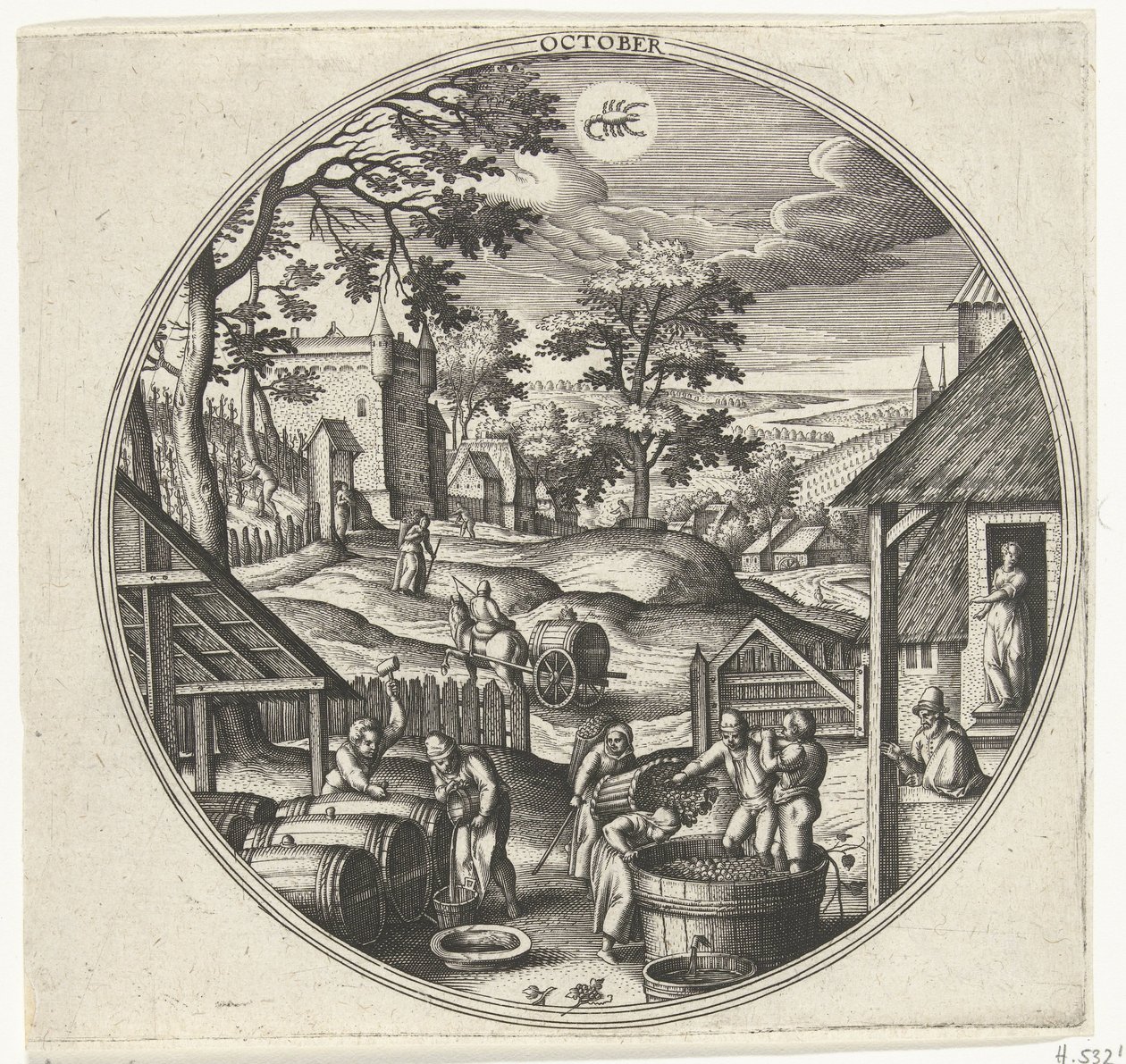Outubro Os Doze Meses (título da série) de Adriaen Collaert