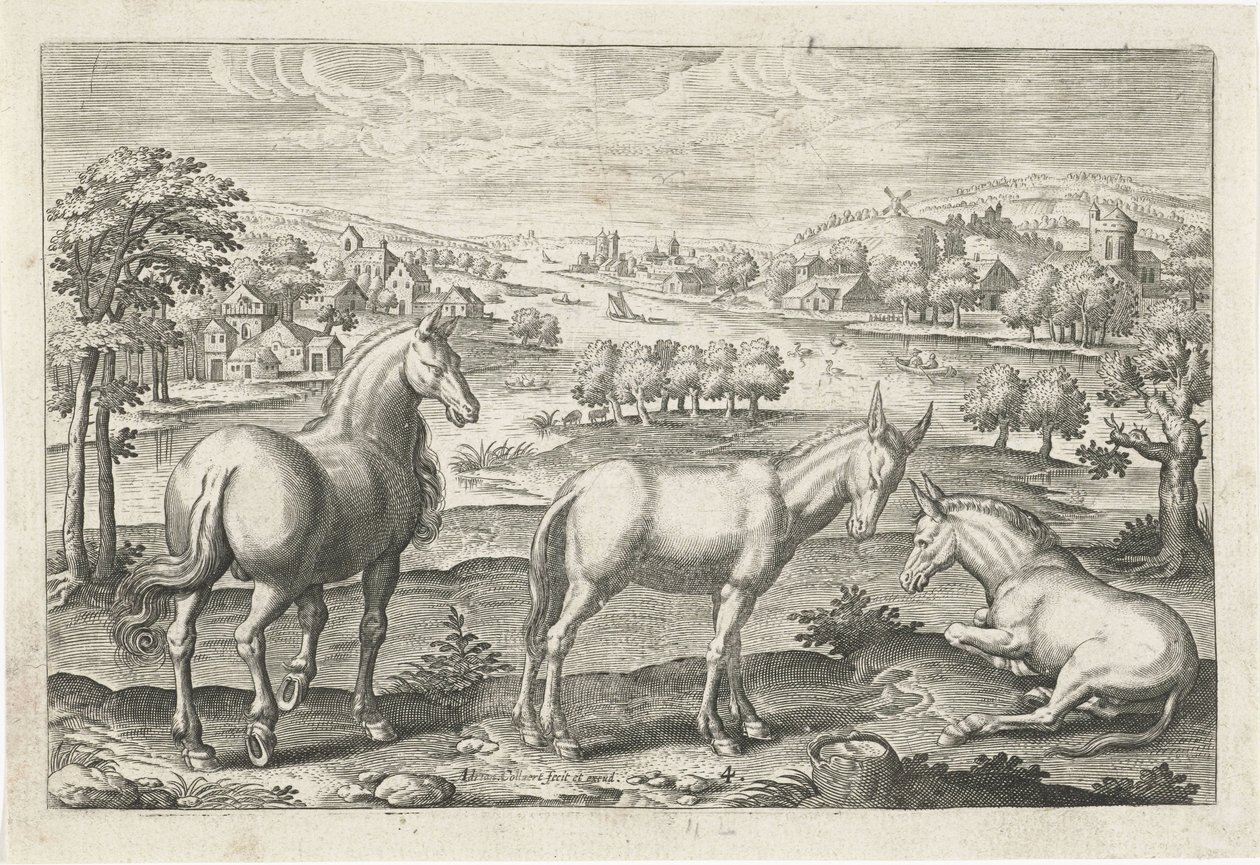 Cavalo e burros Animais de quatro patas (título da série) Animalivm Qvaddrvpedvm (título da série) de Adriaen Collaert