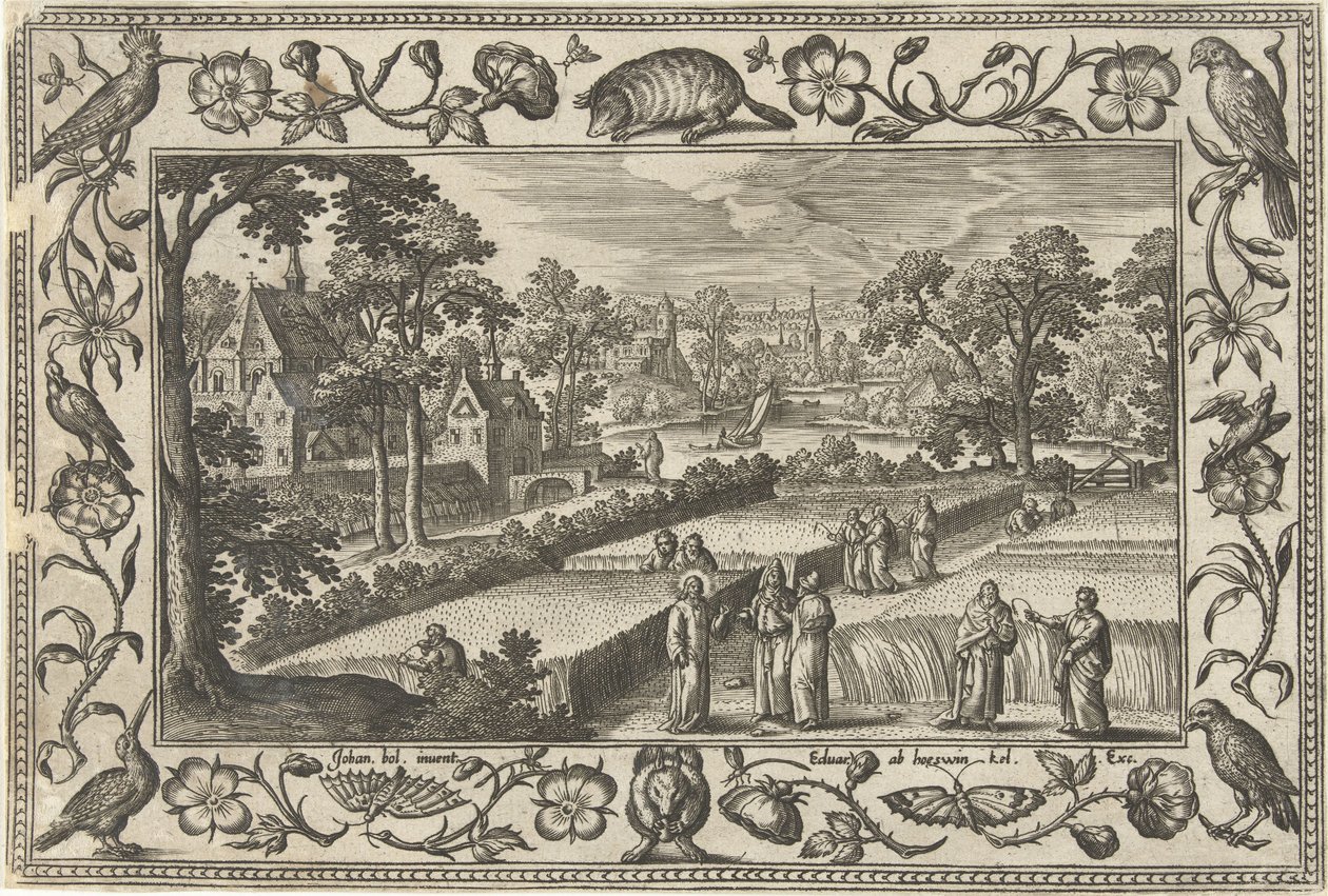 Apanhar milho no Sabbath
Paisagens com cenas bíblicas, mitológicas e cenas de caça (título da série) de Adriaen Collaert
