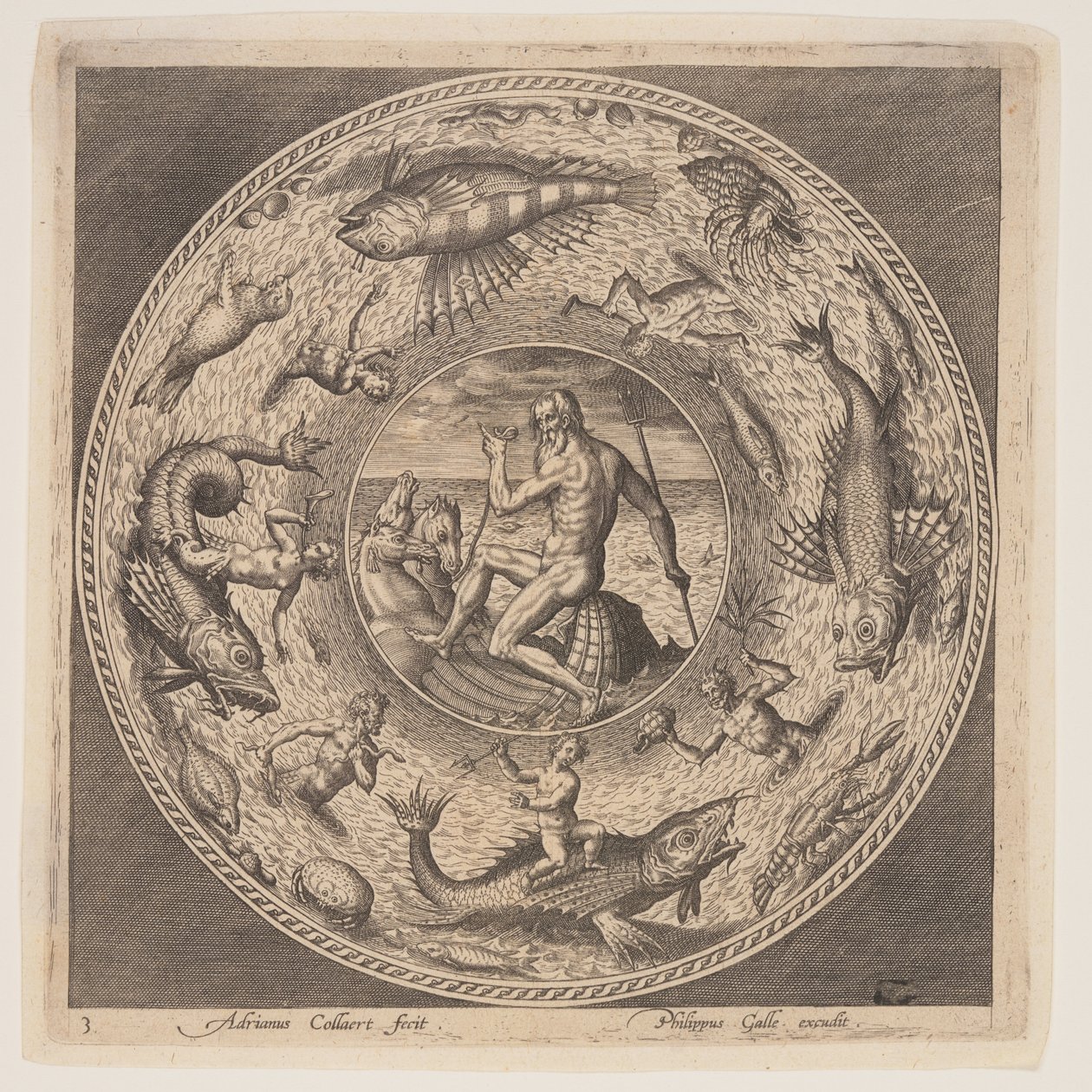 Poseidon, de um conjunto de desenhos para pratos (Fonds de Coupe) de Adriaen Collaert