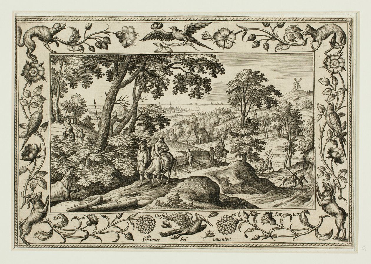 A fuga para o Egito, de Paisagens com cenas do Antigo e do Novo Testamento e Cenas de caça de Adriaen Collaert