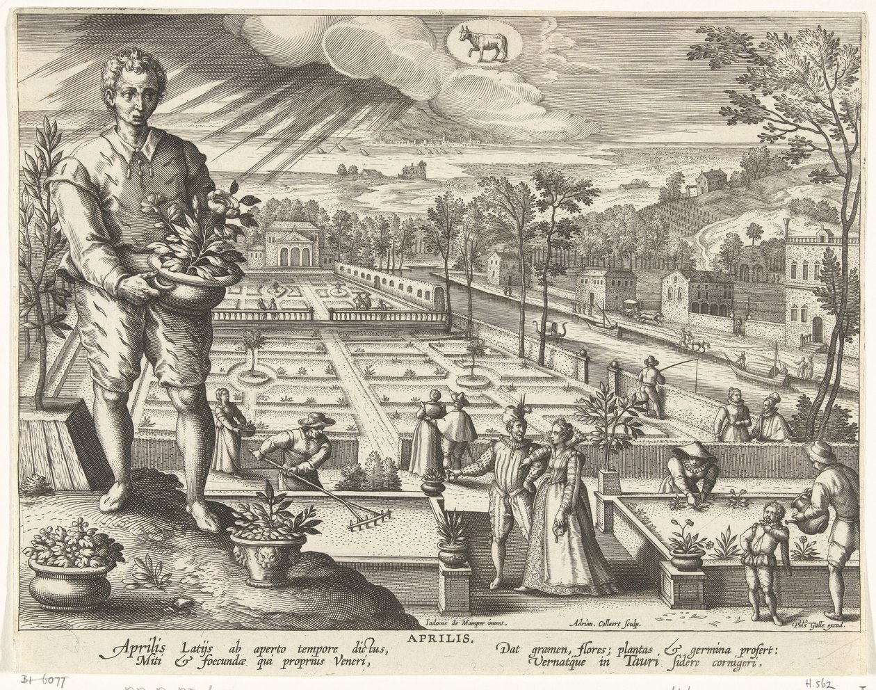 O Mês de Abril
Abril
Aprilis (título sobre o objecto)
De twaalf maanden (título da série)
Menses XII Anni Solaris (título da série) de Adriaen Collaert