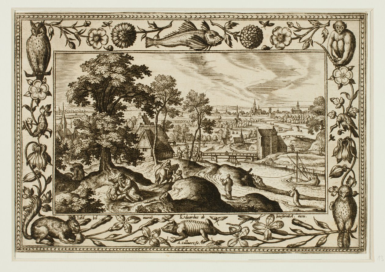 A parábola do bom samaritano, de Paisagens com cenas do Antigo e do Novo Testamento e cenas de caça de Adriaen Collaert
