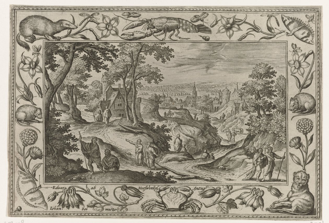 Transmissão dos Apóstolos Paisagens com cenas bíblicas, mitológicas e de caça (título da série) de Adriaen Collaert