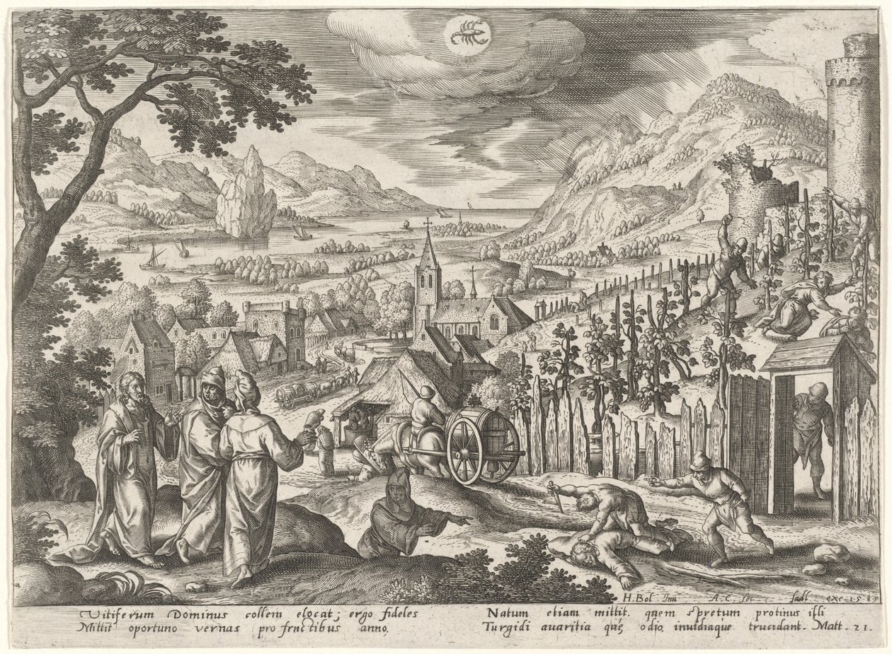 A parábola dos lavradores injustos de Adriaen Collaert after Hans Bol
