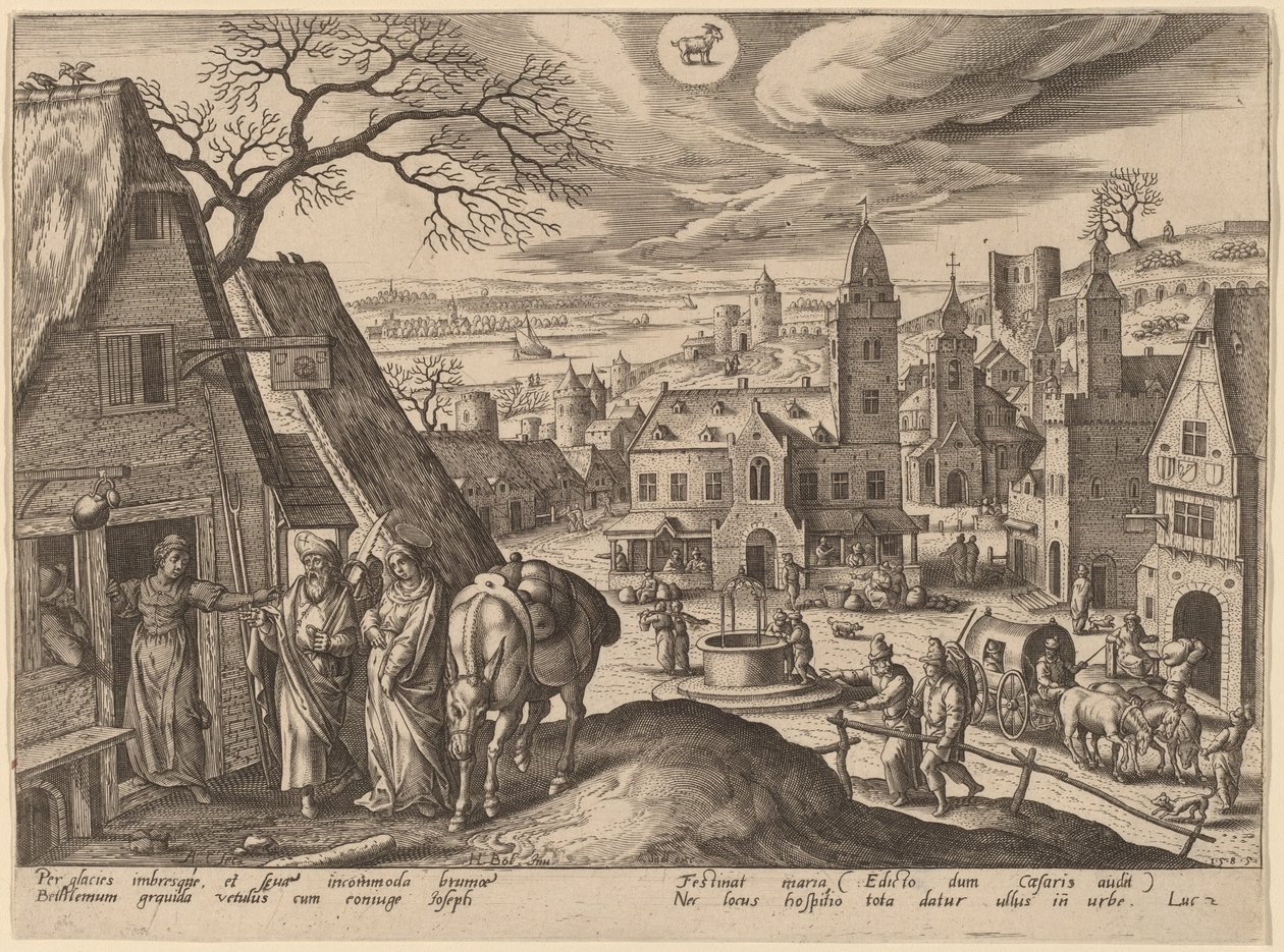 A Virgem e José na Pousada de Adriaen Collaert after Hans Bol