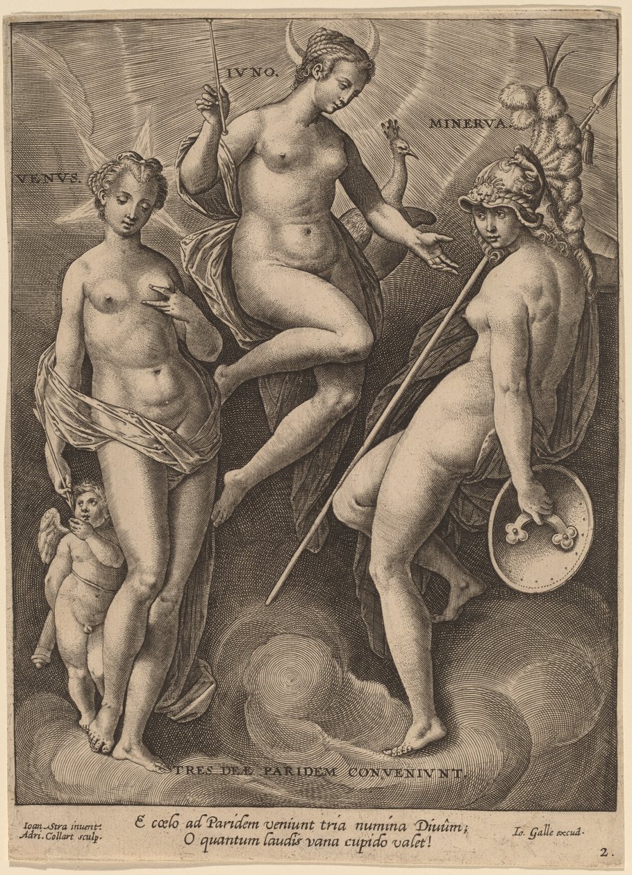 Vênus, Juno e Minerva de Adriaen Collaert after Jan van der Straet