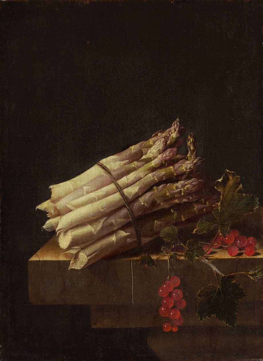 Natureza morta com espargos e groselhas, 1696. de Adrian Coorte