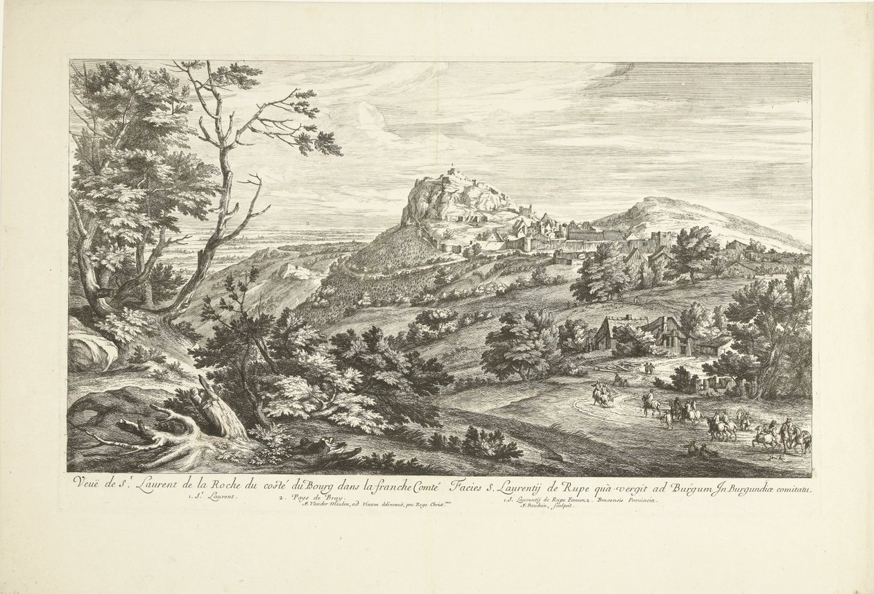 Gezicht op Saint Laurent de la Roche
Veuë de St. Laurent de la Roche du costé du Bourg dans la franche Comté (título sobre o objecto) de Adriaen Frans Boudewyns