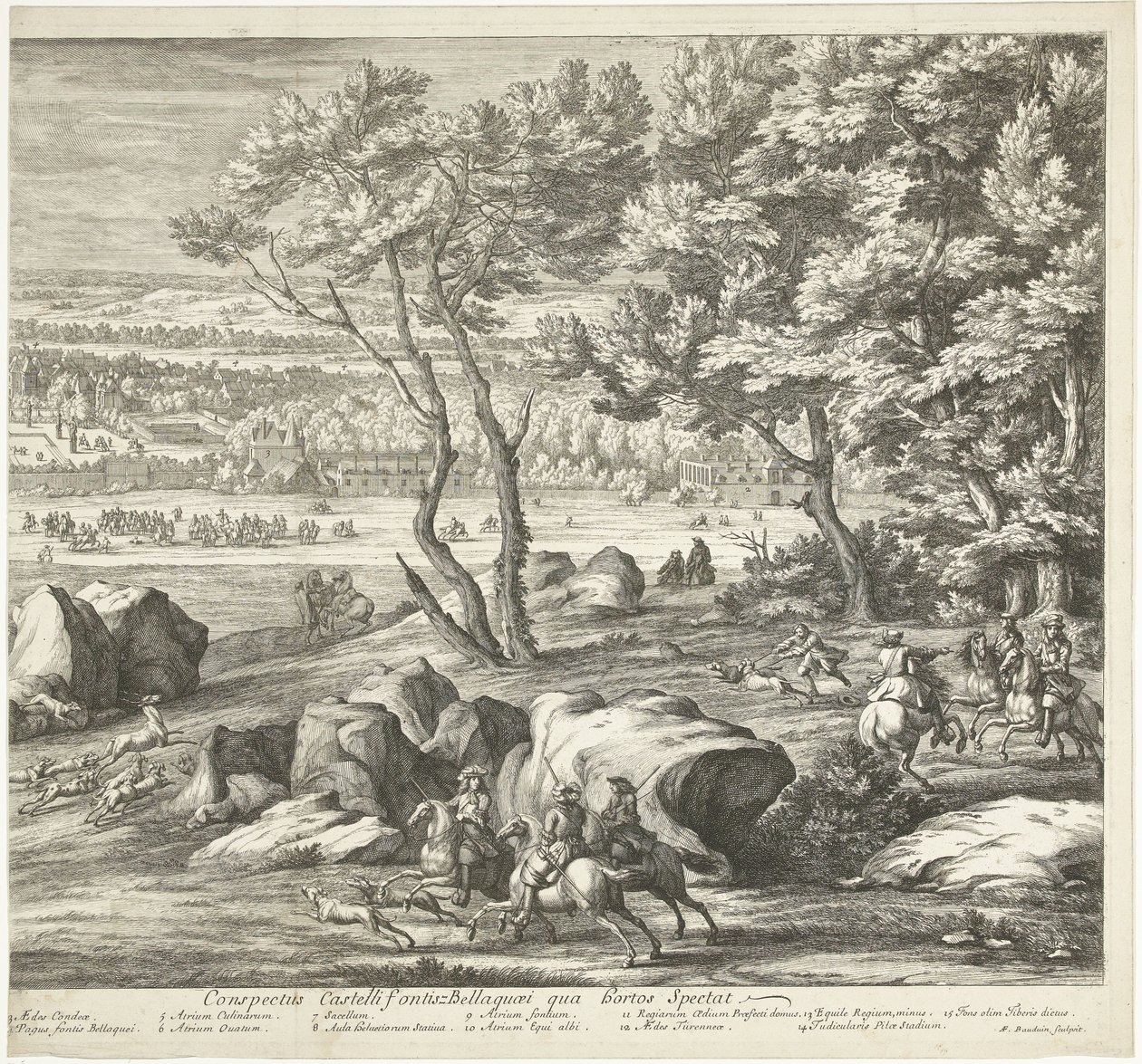 Vista do castelo de Fontainebleau (página da direita)
Veuë du Chasteau de Fontainebleau du costé du Jardin (título sobre o objecto) de Adriaen Frans Boudewyns