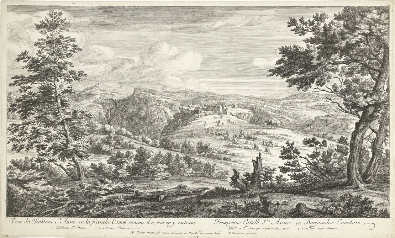 Gezicht op het kasteel van Sainte Anne Vista do castelo Ste. Anne no Comté livre como ele se vê entrando (título no objeto) de Adriaen Frans Boudewyns