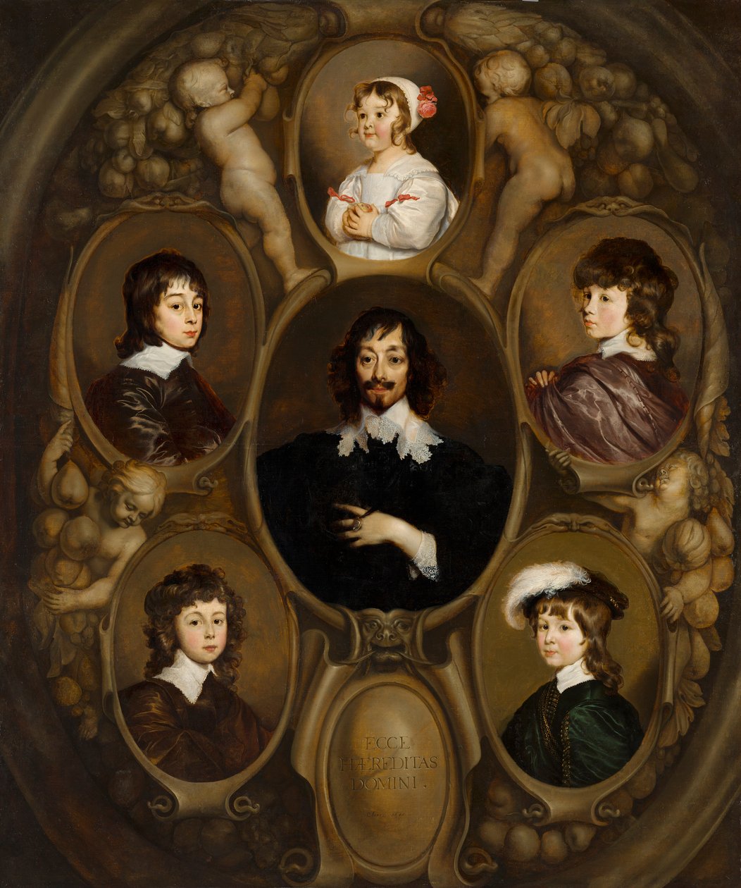 Retrato de Constantijn Huygens (1596-1687) e dos seus cinco filhos de Adriaen Hanneman