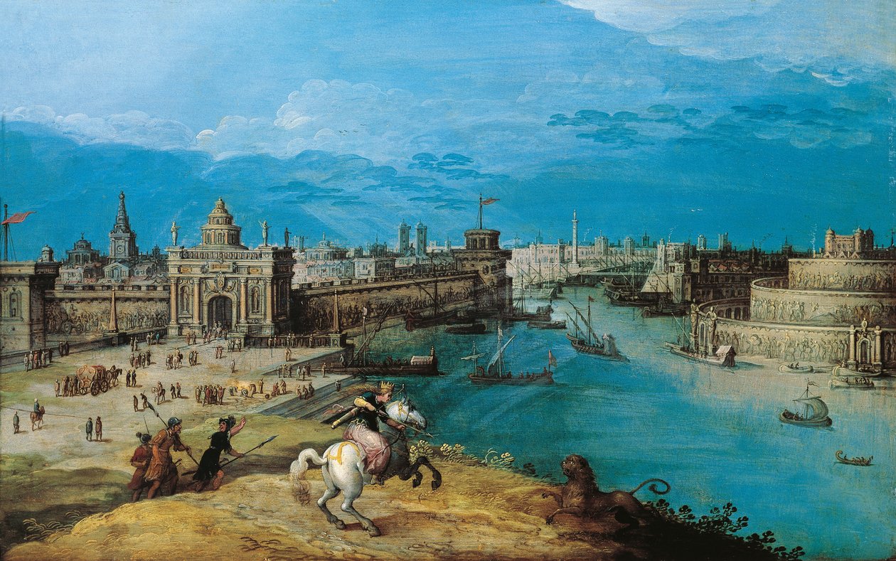 Caçando o leão nos Portões da Babilônia (óleo sobre tela) de Adriaen I van Nieulandt