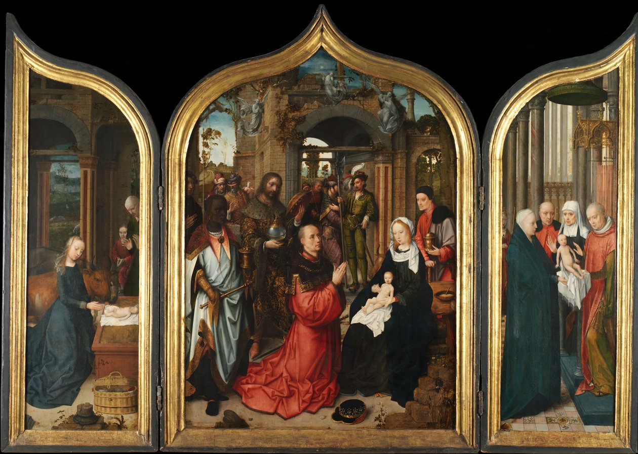 A Natividade, A Adoração dos Magos, A Apresentação no Templo, 1510-12. de Adriaen Isenbrandt