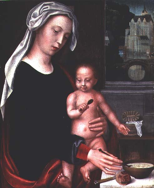 Madonna e Criança (painel) de Adriaen Isenbrandt or Isenbrant