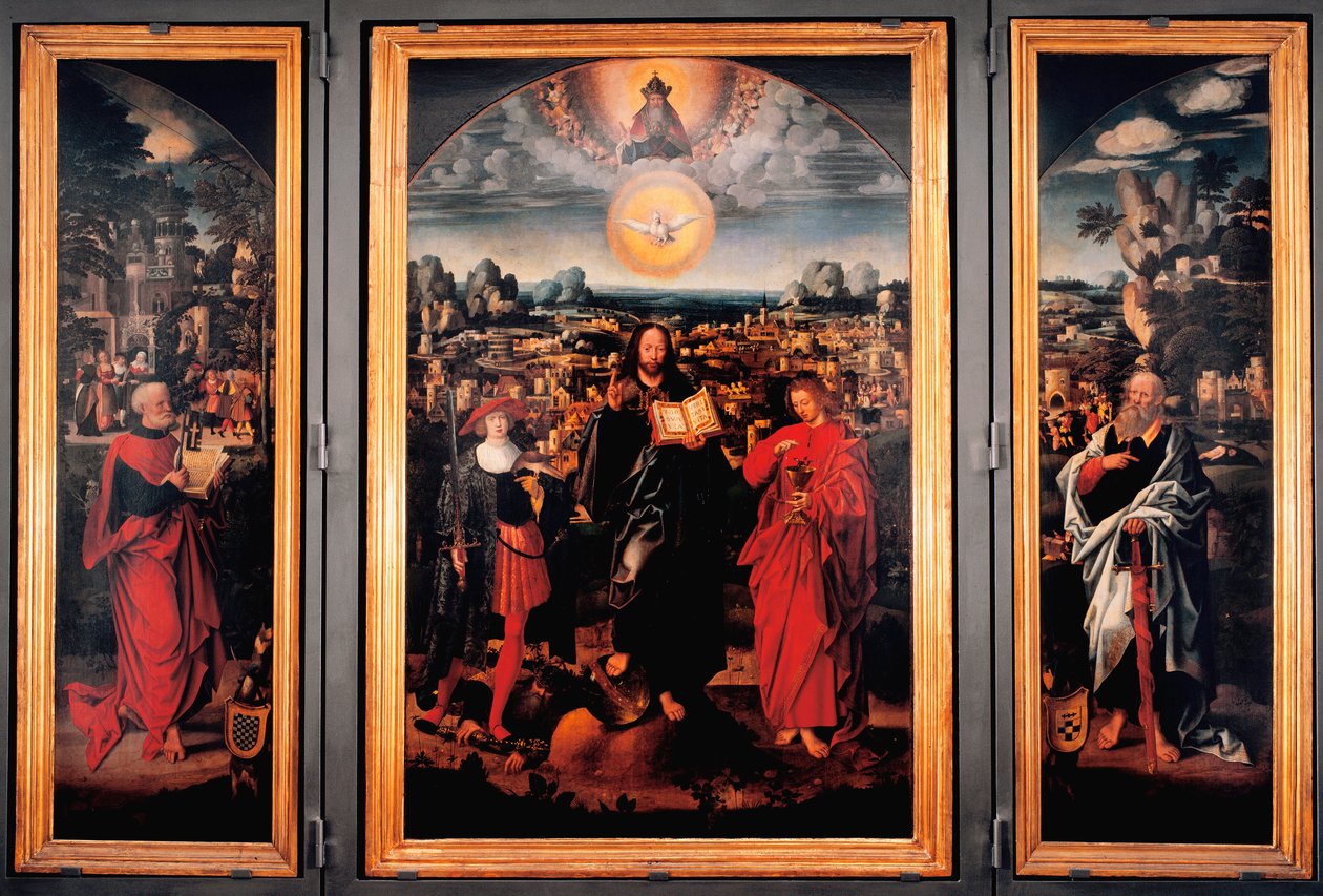Tryptic of Saint Pancrace - Pintura sobre madeira por Adriaen Isenbrant (Adrien Ysenbrant, Ysenbrandt, Hysebrant) (1490-1551) Estreia do século XVI Dim 185x270 cm Genes, chiesa di san Pancrazio de Adriaen Isenbrandt or Isenbrant