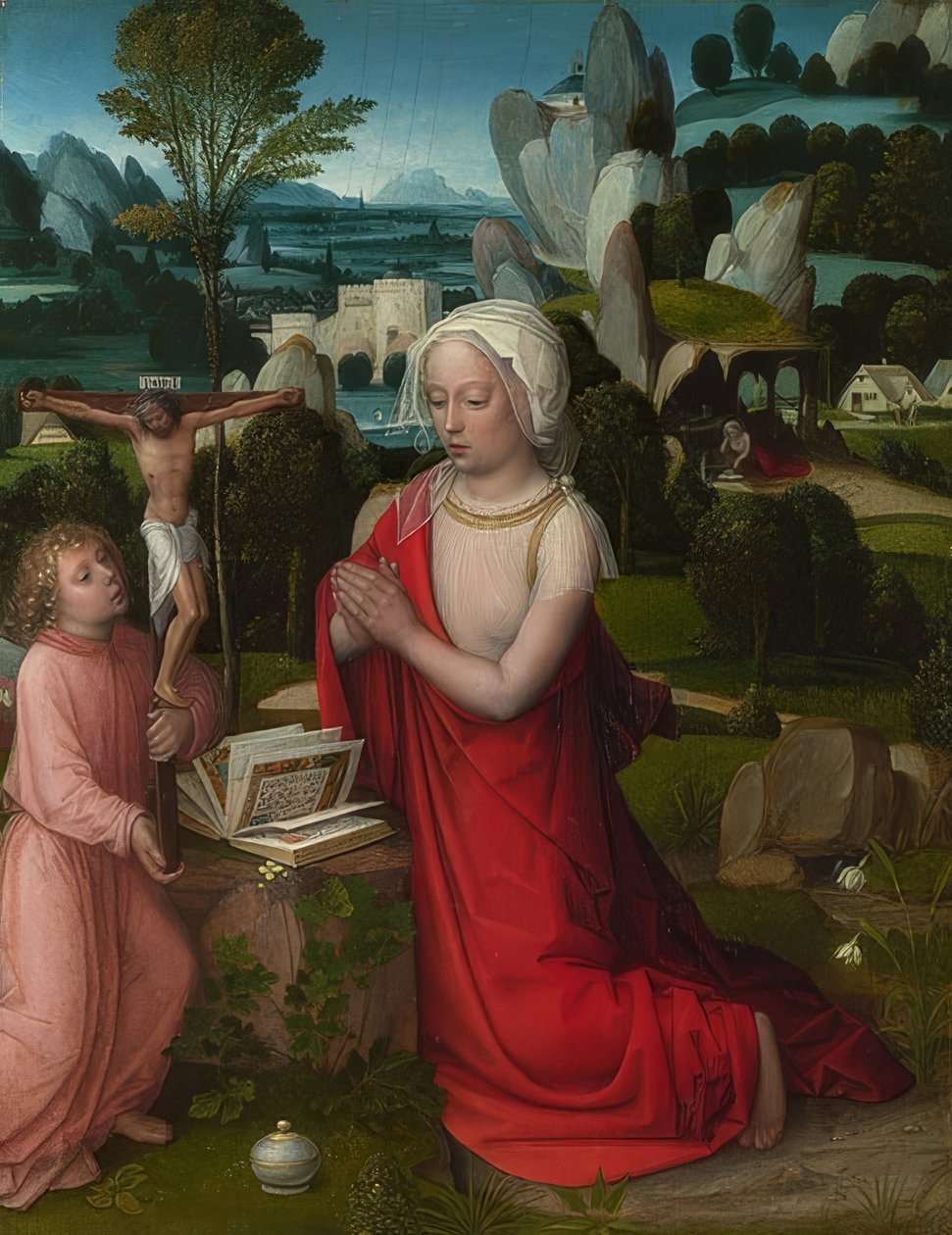Maria Magdalena em uma paisagem. Por volta de 1520 de Adriaen Isenbrandt or Isenbrant