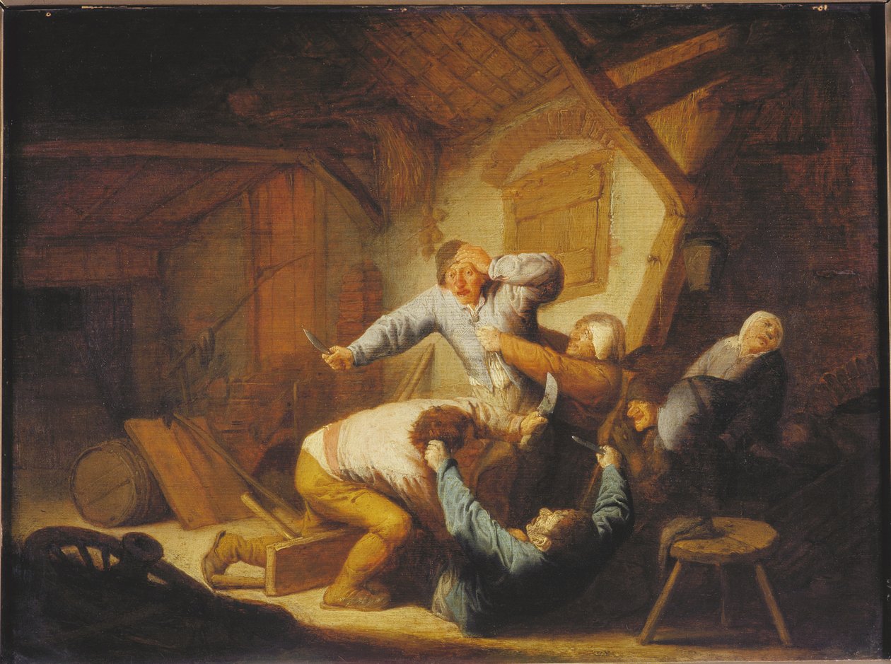 Agricultores lutando, meados do século 17 .. de Adriaen Jansz Ostade van